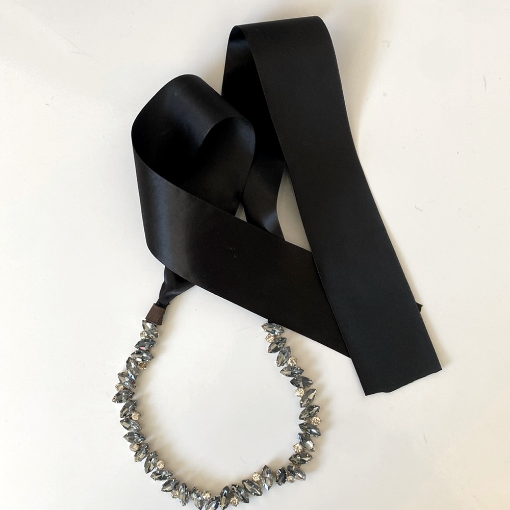 Tasha black satin ribbon collar necklaces silver /black/ sz